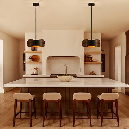 Modern Dining Room Light Fixture Rustic Round 3-Light Pendant Light for Bedroom Foyer Hallway Corridor Dining Room Kitchen 13" Wood Grain