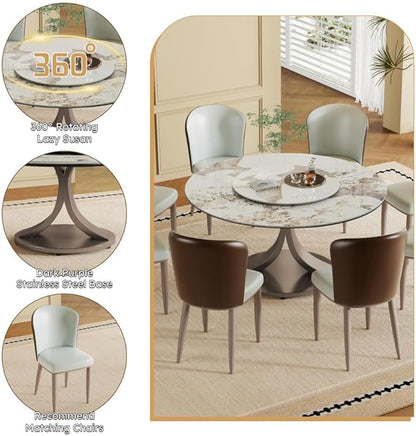 Modern Sintered Stone Dining Table for 4-6, Luxury Rectangular Kitchen Dinette with Faux Marble Top & Heavy-Duty Metal Legs, Heat-Resistant Furniture for Dining Room (59")