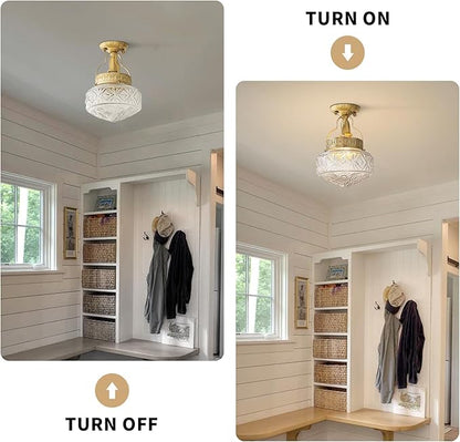 KCO Lighting Clear Glass Brass Flush Mount Ceiling Light Large Vintage Globe Ceiling Lighting Brushed Gold Bathroom Semi Flush Mount Ceiling Light Modern Hallway Ceiling Lamp