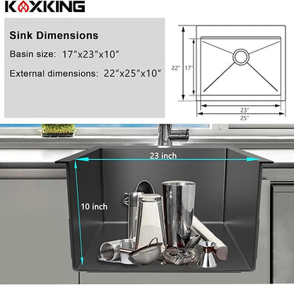 25x22 Inch Black Stainless Steel Kitchen Sink - Single Bowl Topmount Drop-In, 18 Gauge with Bottom Grid & Drain Strainer