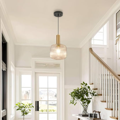 8 Inch Clear Glass Pendant Lights Small Modern Chandelier Pendant Lighting Mid Century Hanging Lights Adjustable Kitchen Island Light for Dining Room Bedroom Hallway