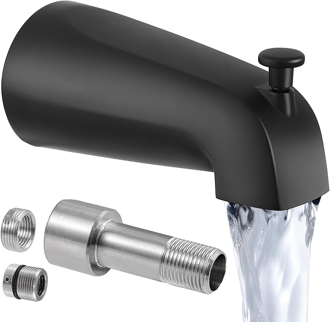 KES Leakproof All Metal Tub Spout with Diverter, 5-3/8" Bathtub Faucet Replacement with 18/8 Stainless Steel Extension Nipple, Universal Fit 3/4″, 1/2″ IPS & 1/2″ Copper Pipe, Matte Black, PTSN301-BK