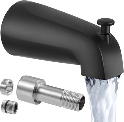 KES Leakproof All Metal Tub Spout with Diverter, 5-3/8" Bathtub Faucet Replacement with 18/8 Stainless Steel Extension Nipple, Universal Fit 3/4″, 1/2″ IPS & 1/2″ Copper Pipe, Matte Black, PTSN301-BK