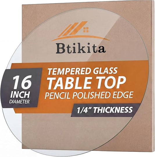 16" Tempered Glass Table Top Round Transparent Table Surface 1/4'' Thick Pencil Polished Edge Multipurpose for Dining, Coffee, Restaurant and End Table (16 inch)