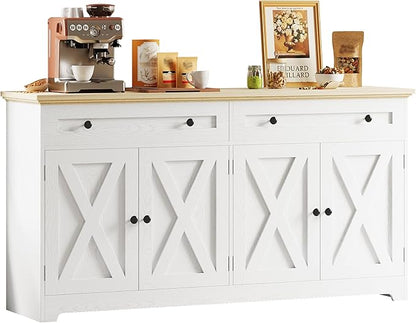 IRONCK Buffet Cabinet with Storage, Sideboard Storage Cabinet with Drawers, Coffee Bar Cabinet, Kitchen Cabinet with Doors, Natural Wood