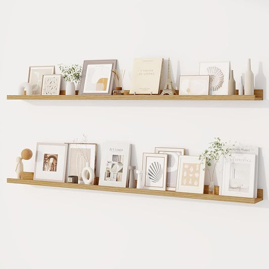 Dreamland Picture Ledge Shelf for Wall, Floating Shelves Set of 2,55 inch Long Floating Shelves with Lip for Living Room,Bedroom,Bathroom,Kitchen,Oak