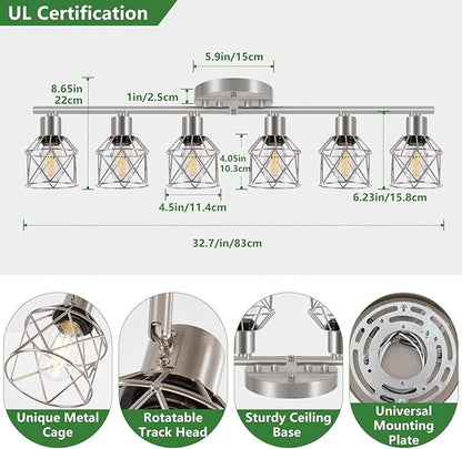 Baocuz 6-Light Brushed Nickel Multi-Directional Semi Flush Mount Ceiling Light, Kitchen Light Fixtures Ceiling Mount, Modern Metal Cage Close to Ceiling Lamp for Dining Room Hallway Entryway