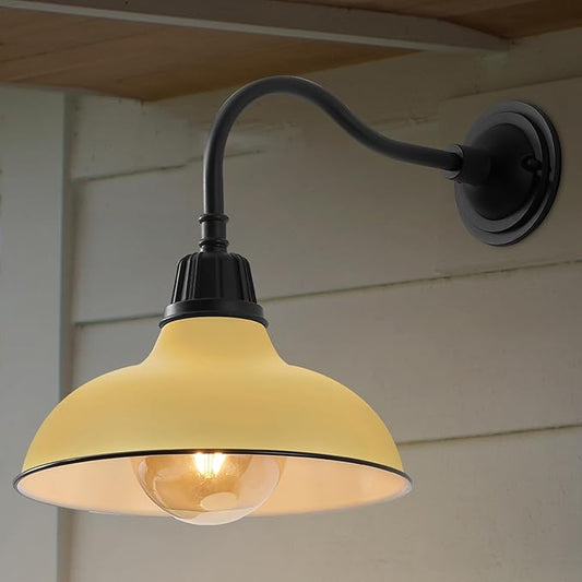 JONATHAN Y 12.25" Matte Yellow/Black 1-Light Farmhouse Industrial Outdoor Sconce, LED Gooseneck Wall Light for Porch, Metal Bowl Shade, Dimmable Vintage Exterior Fixture, LED Bulb Included (JYL7613H)