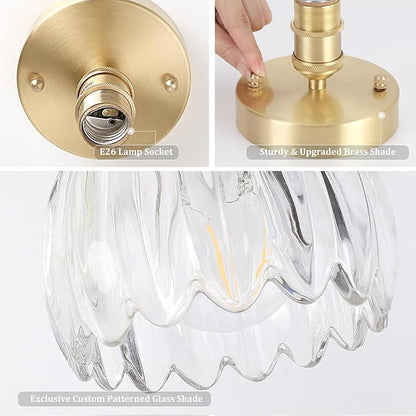 Shenmoyl Semi Flush Mount Gold Vintage Lights Fixture, Clear Tulip Glass, Bulb Included, 4.72" Base Modern Ceiling Light for Porch, Corridor, Kitchen, Bedroom