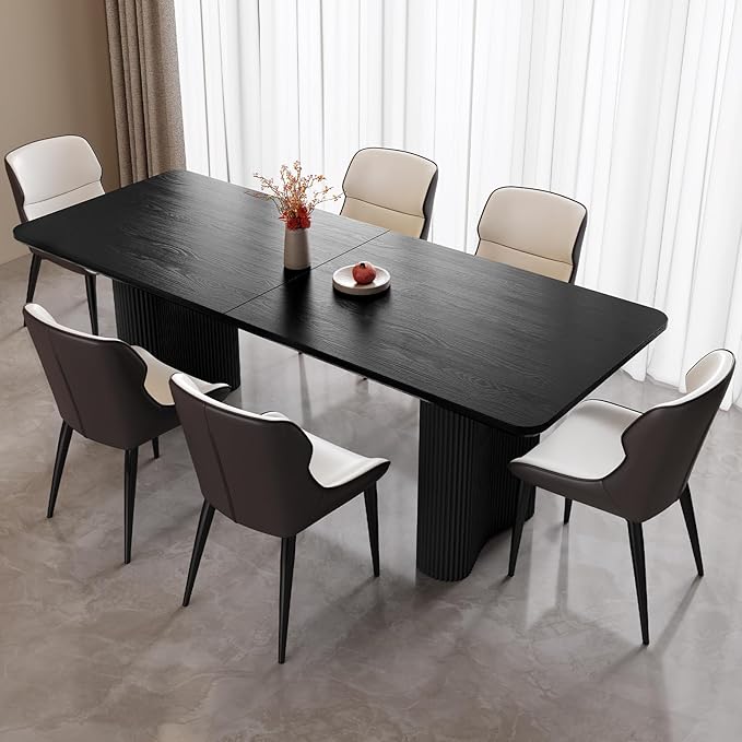 Miuuod 79" Black Dining Table for 4-8 People Large Modern Kitchen Dining Room Table Rectangular Wood Table with Wave Legs Farmhouse Dining Table for Living Room Home Office Workspace Easy Assembly