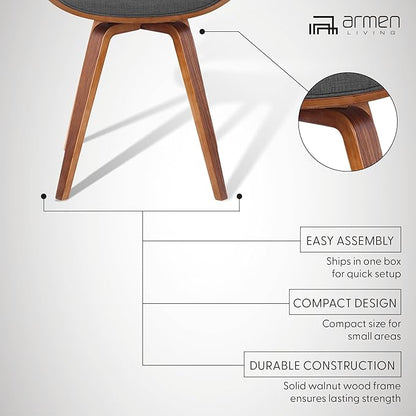 Armen Living Summer Modern Chair in Charcoal Fabric and Walnut Wood - Set of 2