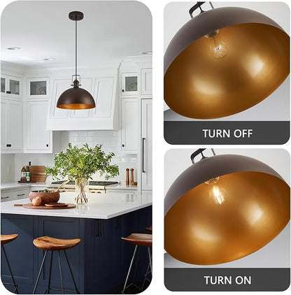 12 Inch Pendant Lights for Kitchen Island Matte ORB Farmhouse Pendant Light fixtures Adjustable Height Dome Hanging Light for Dinning Room Bedroom Hallway,2 Packs