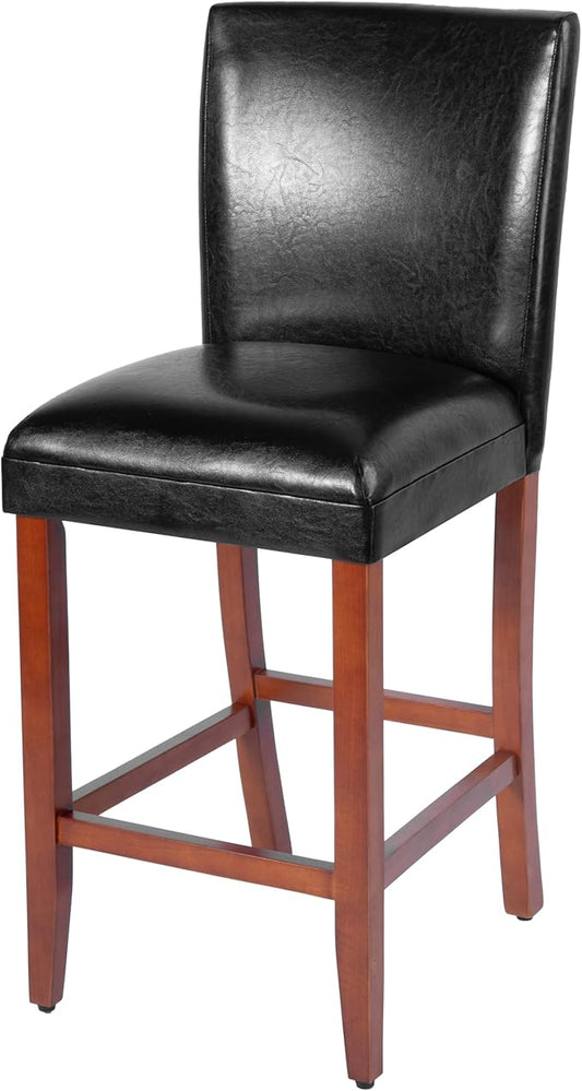 HomePop Home Decor Classic Counter Height Bar Stool, Set of 1, 29 Inch, Faux Leather Upholstered, Decorative Home Furniture, Black