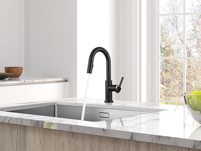 AguaStella AS32MB Matte Black Bar Faucet or Prep Kitchen Sink Faucet with Pull Down Sprayer and Single Handle