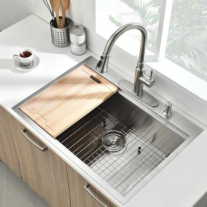 33x22 Drop in Kitchen Sink, Single Bowl Ledge Workstation 16 Gauge Stainless Steel Kitchen Sink Top Mount 2 Holes 10 Inch Deep (33"x22"10")