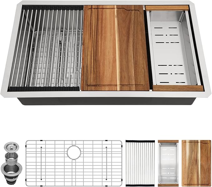 30 Inch Undermount Kitchen Sink Workstation - Couoko 30x19 Inch Undermount Single Bowl Workstation Sink 16 Gauge Stainless Steel Deep Handmade Under Counter Kitchen Sink with Accessories
