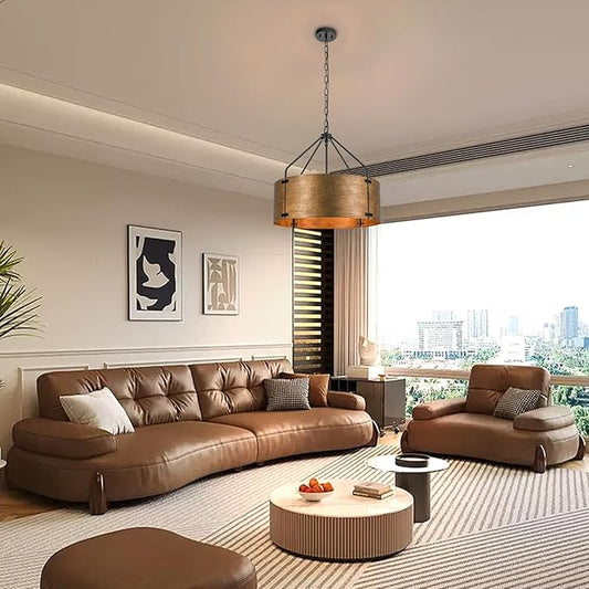 Drum Chandeliers for Dining Room,22 in Copper Bronze Metal Dining Room Light Fixture Over Table, Industrial Modern Farmhouse Pendant Light for Kitchen,Entryway,Living Room