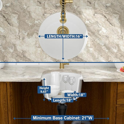 Mocoloo 18 Inch Round Bar Sink Undermount - White Granite Composite Quartz Prep Sinks Small Kitchen Sink for Island or RV