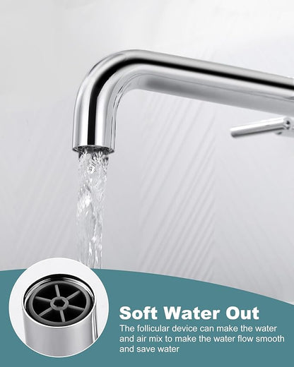 Wall Mount Tub Filler: WOWOW Chrome Bathtub Faucet Long Spout Reach, Bath Tub Filler Faucet 2 Handle Wall Mounted Bathtub Faucets with Brass Rough in Valve Included Wall Mounted Tub Faucet