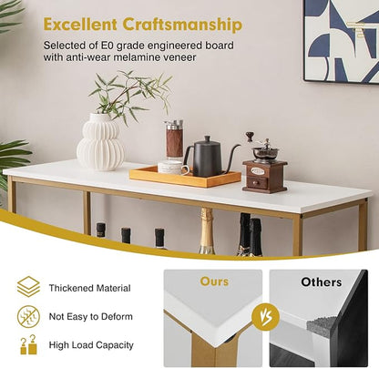 Giantex Buffet Sideboard, Wooden Cupboard, Kitchen Pantry w/Spacious Countertop, Large Open Shelf, 3 Cube Storage Cabinet, Sturdy Rustproof Steel Frame, Modern Stationary Island, White & Golden