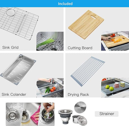 Kitchen Sinks 33x19 inch Workstation Undermount Sink Stainless Steel Sink 16 Gauge Single Bowl Kitchen Sinks with Accessories