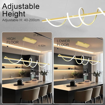Gold Modern Chandelier for Dining Room,Creative Modern Led Pendant Light for Kitchen Island Lighting Dimmable 39.73" Twist Design Modern Led Chandelier 3000K-6500K Adjustable Color Temperature
