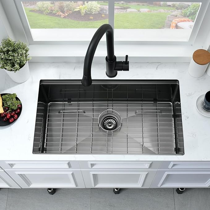 30 Inch Undermount Kitchen Sink Black-Bokaiya 30x19 Black Stainless Steel Undermount Workstation Sink 16 Gauge 10 Inch Deep Single Bowl Kitchen Sink with Cutting Board& Drainer