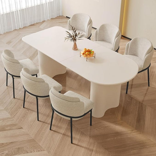 Dining Table Set for 6, Modern Kitchen Table with 6 Chairs, Dining Room Table Set for Kitchen,Dining Room,Home & Office (70.86" White Table with 6 Chairs)