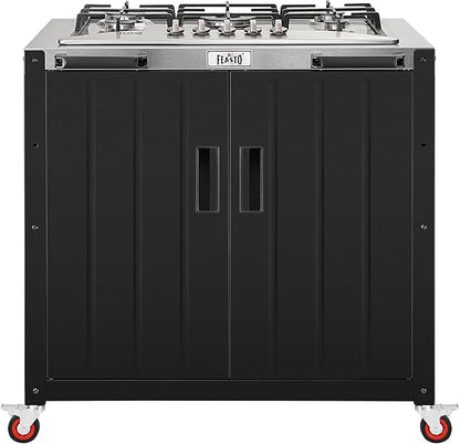 Feasto Gas Grill, Movable Outdoor Gas Stove Stainless Steel Top with Cabinet, 5 Burners with 36,200 BTUs, Outdoor Propane Grill for Outdoor Cooking, Ideal for Lawn & Garden, L35.4 x W24