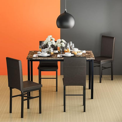 tantohom Dining Table Set for 4, Space Saving Kitchen Table and Chairs Set of 4, 5 Piece Modern Dining Room Table Set with Faux Marble Top and PU Leather Chairs for Small Space, Apartment