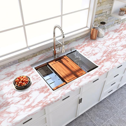 practicalWs White/Pink Marble Contact Paper Granite Peel and Stick Countertops Self-Adhesive Wallpaper Cabinets Drawer Shelf Wall Crafts Wall Paper Decorations 17.7 in x 393.7 in