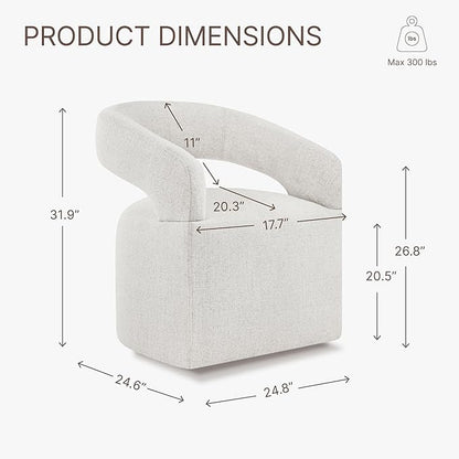 KISLOT Upholstered Dining Chairs with Casters, Modern Barrel Side Armchair with Rollers for Dining Room, Bedroom, Kitchen, Reading Room, Beige, Set of 1