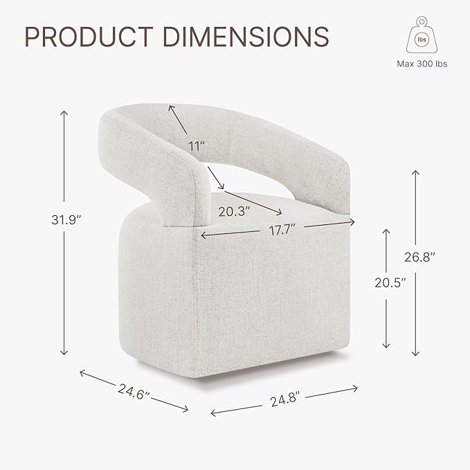 KISLOT Upholstered Dining Chairs with Casters, Modern Barrel Side Armchair with Rollers for Dining Room, Bedroom, Kitchen, Reading Room, Beige, Set of 4