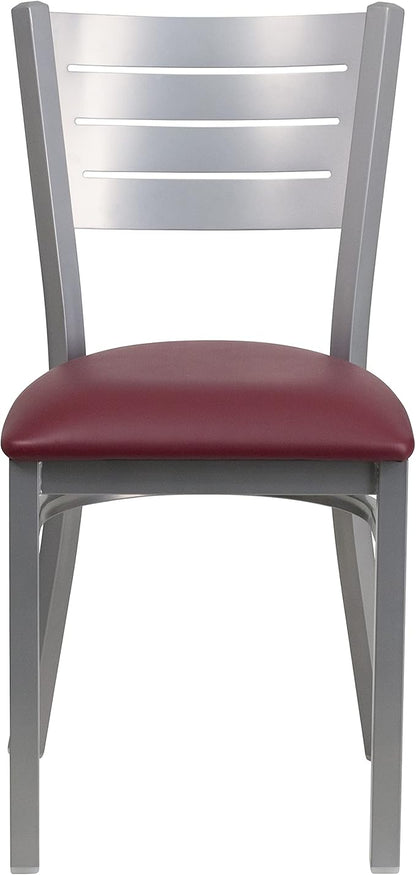 Flash Furniture 2 Pk. HERCULES Series Silver Slat Back Metal Restaurant Chair - Burgundy Vinyl Seat