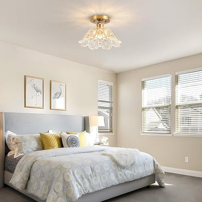 Semi Flush Mount Ceiling Light, Vintage Ceiling Light 11",Transparent Glass Light Fixture E26 for Kitchen Entryway Bedroom Dining Room