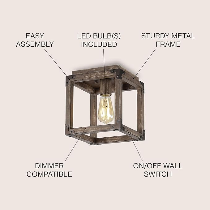 JONATHAN Y 8" Brown Oil Rubbed Bronze 1-Light Iron Flush Mount, Rustic Farmhouse Square Ceiling Light, Industrial Metal Open Frame for Kitchen Hallway, LED Bulb Included JYL7473A