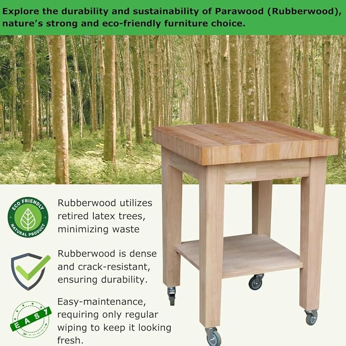 Unfinished Solid Wood Kitchen Island Cart by International Concepts – 33” Rolling Parawood Cart with Shelves, Paint or Stain to Match Any Kitchen Décor