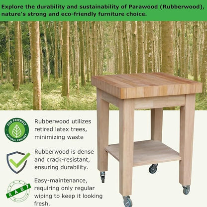 Unfinished Solid Wood Kitchen Island Cart by International Concepts – 33” Rolling Parawood Cart with Shelves, Paint or Stain to Match Any Kitchen Décor
