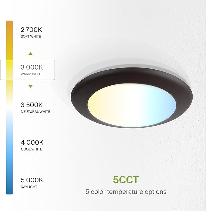 ASD 6 Pack LED Disk Lights 6 Inch, 15W 5CCT 2700K-5000K 1245LM CRI90+, Dimmable Flush Mount Ceiling Light Fixture, Low Profile Surface Mount Disc Lights, Junction Box or Recessed Can Install, UL
