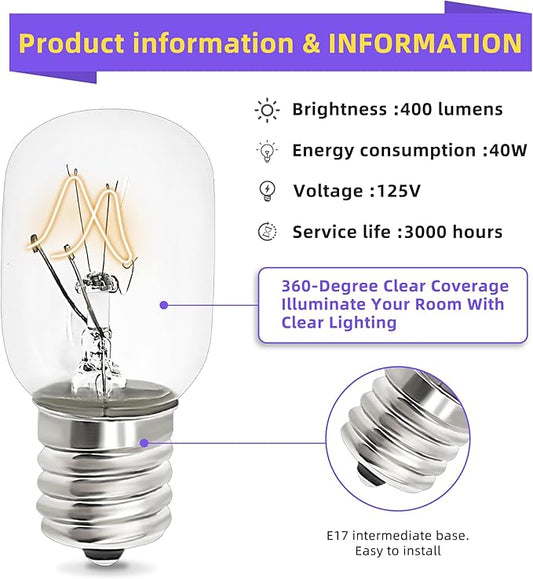 AMI PARTS 8206232A Bulb 40w 125v Microwave Oven Light -Under Hood Microwave Bulb- E17 Fit for Whirlpool Microwave Light Bulb