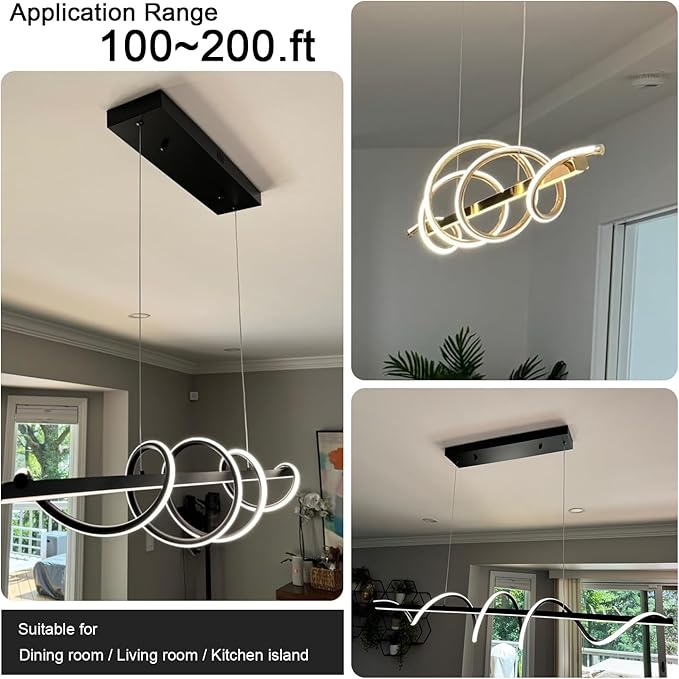 47.24" Modern Led Pendant Light for Kitchen Island Lighting,Electroplated Black Modern Chandelier for Dining Room over Table Dimmable Led Ceiling Pendant Lights Creative Snake-Shaped Twist Design