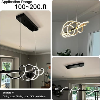 47.24" Modern Led Pendant Light for Kitchen Island Lighting,Electroplated Black Modern Chandelier for Dining Room over Table Dimmable Led Ceiling Pendant Lights Creative Snake-Shaped Twist Design