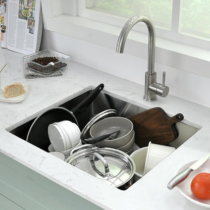 PEPO 23 Inch Undermount Kitchen Sink Black 23x18 Inch 16 Gauge Gunmetal Black Stainless Steel Single Bowl Bar Prep Sink for Outdoor Kitchen