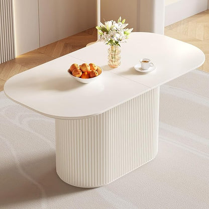 62.99 Inch Rectangular Dining Table for 4-6 People, Modern Mid Century Kitchen Dining Room Table with Pedestal Base,Cream White Family Safe Dining Furniture for Apartment Home