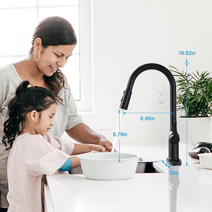 Black Kitchen Faucet with Pull Down Sprayer, Kitchen Sink Faucets with Deck Plate 3-Function Power Boost Pull Out Sprayer Modern Single Handle Commercial Kitchen Faucets