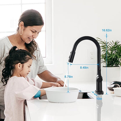 Black Kitchen Faucet with Pull Down Sprayer, Kitchen Sink Faucets with Deck Plate 3-Function Power Boost Pull Out Sprayer Modern Single Handle Commercial Kitchen Faucets