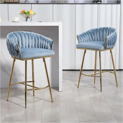 26'' Counter Height bar stools Set of 2 Kitchen Island Counter bar Stool with Hand- Wave Back, Golden Chromed Base and footrest,for Living Room