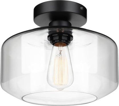 MAXvolador Industrial Semi Flush Mount Ceiling Light Large, Clear Glass Pendant Lamp Shade, Lighting for Hallway, Vintage Hanging Light Fixtures