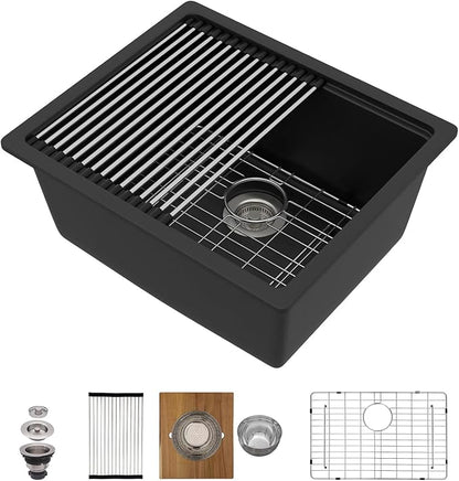 21"x18" Undermount Bar Sink Workstation - 21 Inch Granite Composite Matte Black Quartz Classic Single Bowl Under Counter Small Prep Rv Kitchen Sink All-In One #TLGU-140