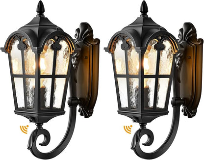 VIANIS Dusk to Dawn Outdoor Lighting, Black 2 Pack Vintage Outdoor Light Fixture Lanterns, Outside Lights for House with Ripple Glass for Porch, Garden, Doorway, Waterproof and Anti-Rust, Hardwired
